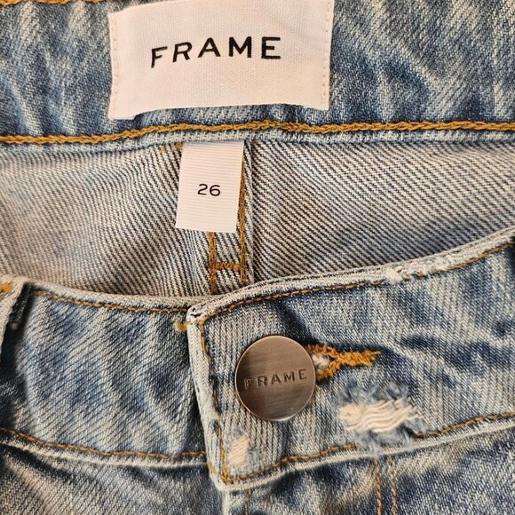 FRAME Le Garçon Denim Shorts Size 26 Acid Wash Raw Hem Distressed Boyfriend - Picture 4 of 8
